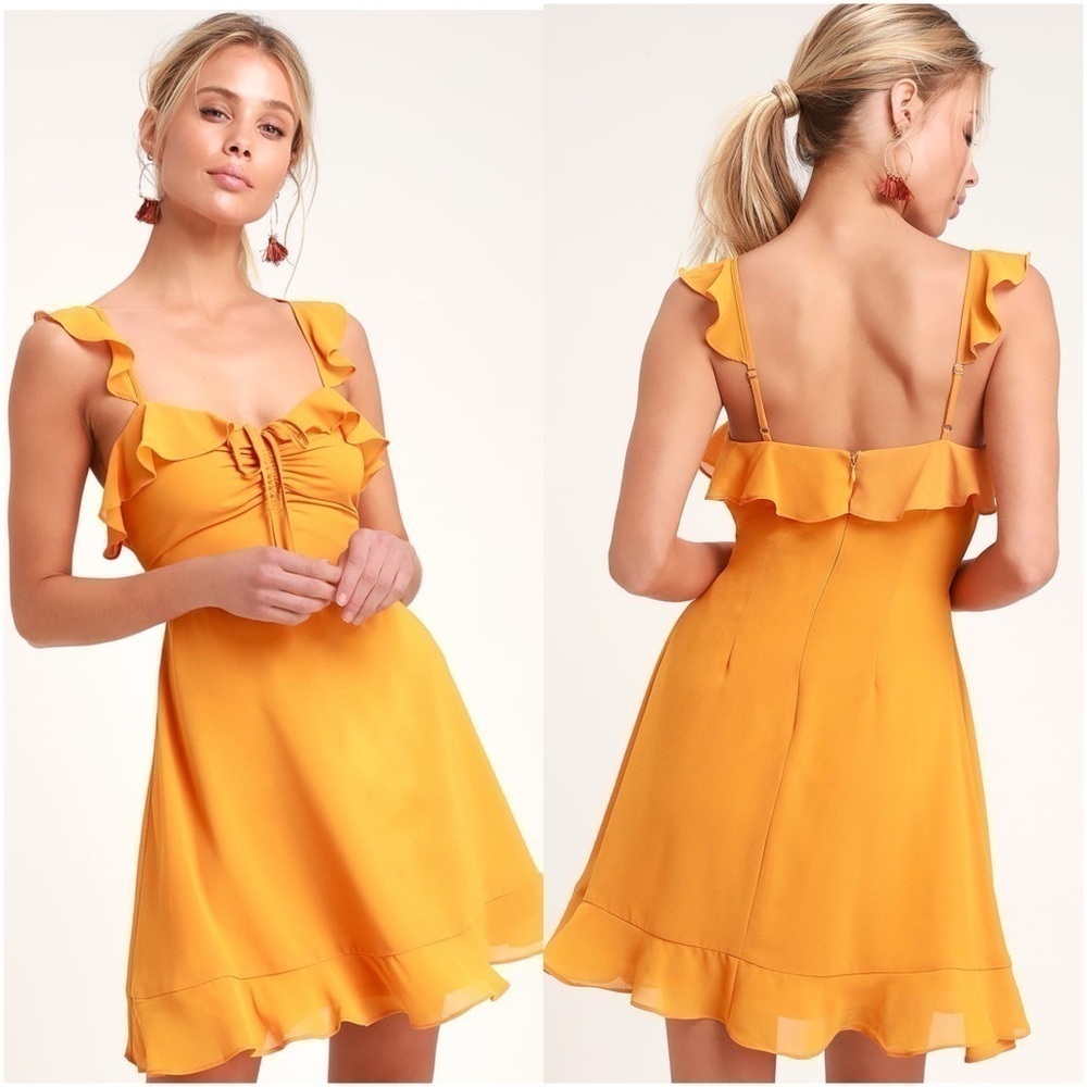 LULU’S At The Fairgrounds Orange Ruffled Mini Dress